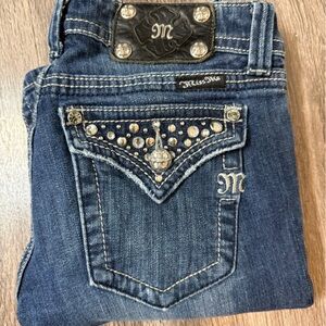 Miss Me Women's Blue Straight Leg Jeans with Silver Details